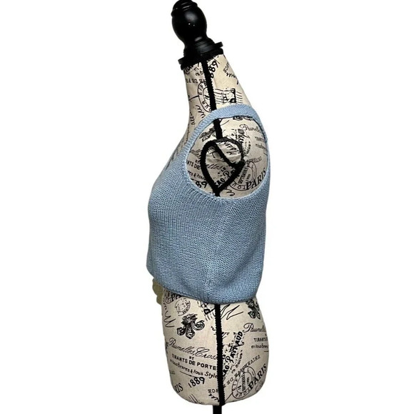 Jolie And Joy Light Blue Vneck Cropped Pullover Crochet Top M Boho Beach Peasent - Picture 3 of 10